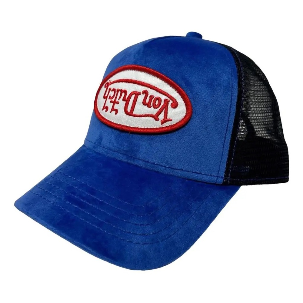Von Dutch - Navy Crush Velvet Trucker Hat with Black Mesh & Classic logo